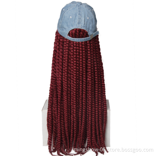 Twist Hair Wigs Synthetic Black Hat Attached hat With Baseball Hat With Goddess Locs Wig